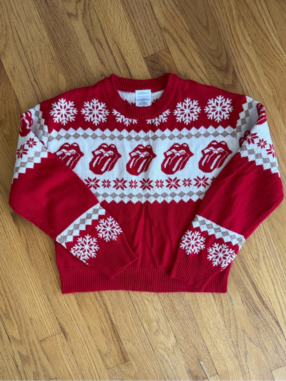 The Rolling Stones Christmas Sweater Youth L 10/12 Red Fair Isle Snowflake